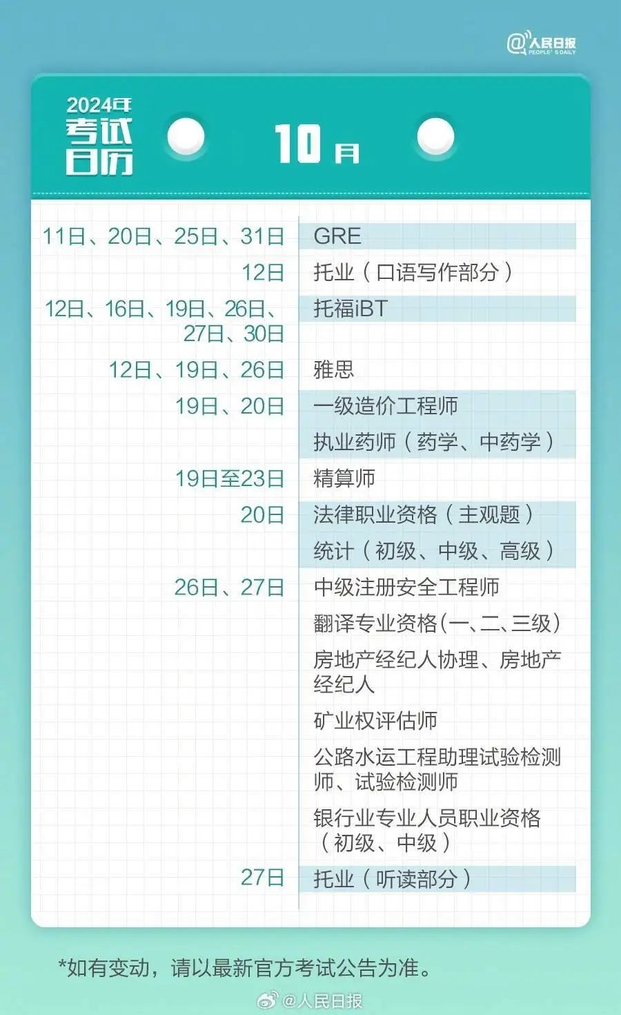 大學生注意！2024全年考試時間表來了