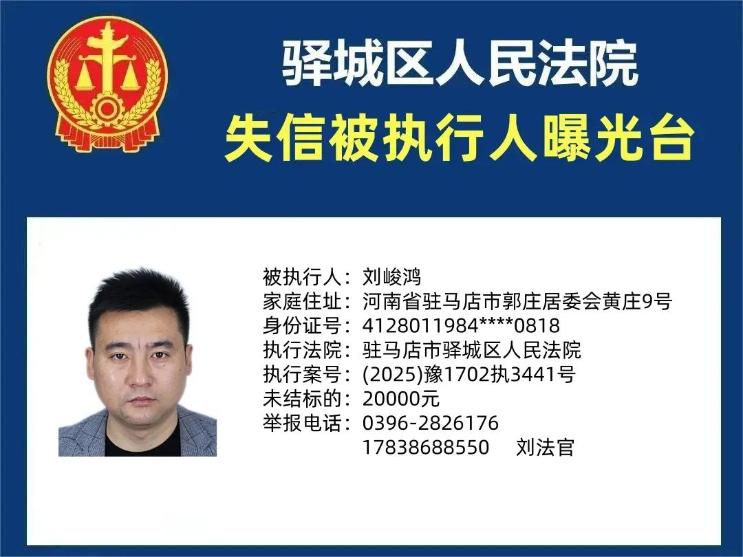 曝光臺：驛城法院曝光2025年“失信”被執(zhí)行人（第一期）