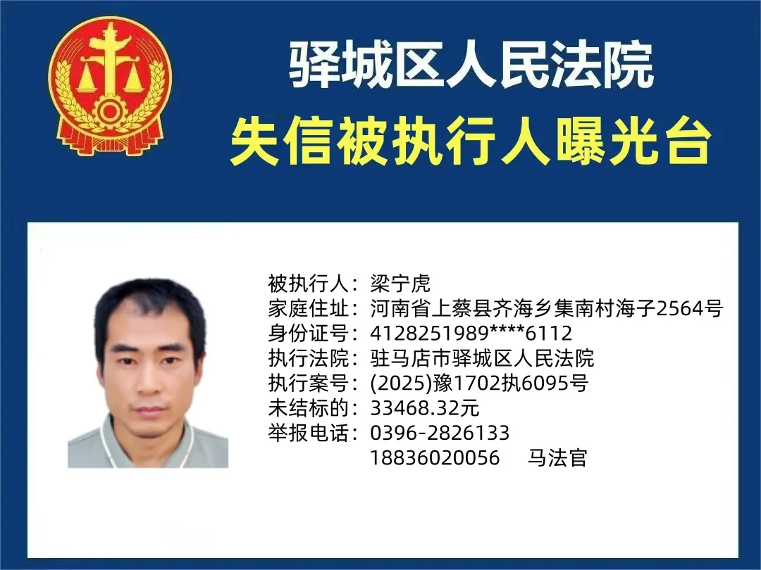 曝光臺(tái)|驛城區(qū)人民法院曝光2025年“失信”被執(zhí)行人（第四期）